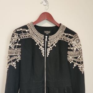 Bebe HEAVY Black and Silver Embellished Waterfall Bottom Jacket